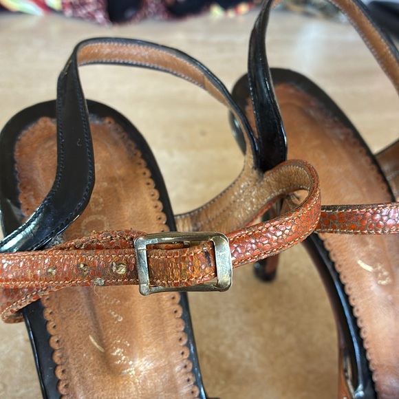 NEOTANGO Argentine Tango shoes, black patent leather/rust lizard, open toe 8 GUC - Picture 7 of 17